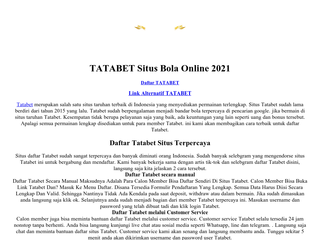 TATABET | Link Alternatif TATABET